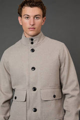 Light Grey Funnel Neck Wool Blend Coat