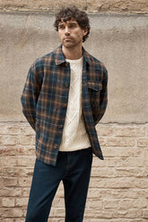 Navy Check Wool Look Short Jacket