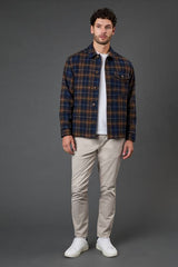 Navy Check Wool Look Short Jacket