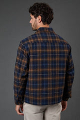 Navy Check Wool Look Short Jacket