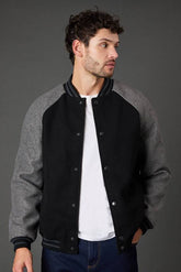 Black Wool Look Varsity Bomber Jacket