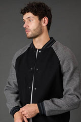 Black Wool Look Varsity Bomber Jacket