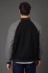 Black Wool Look Varsity Bomber Jacket