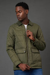 Khaki Quilted Zip Through Jacket