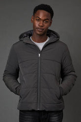 Dark Grey Quilted Padded Hooded Jacket