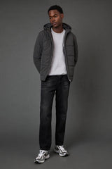 Dark Grey Quilted Padded Hooded Jacket