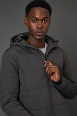 Dark Grey Quilted Padded Hooded Jacket