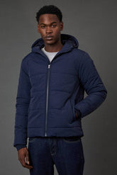 Navy Quilted Padded Hooded Jacket