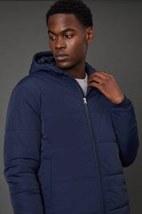 Navy Quilted Padded Hooded Jacket