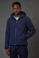 Navy Quilted Padded Hooded Jacket