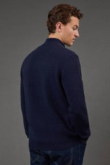 Navy Funnel Neck Knitted Zip Through Jumper