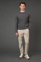Mid Grey Chunky Cable Crew Neck Jumper