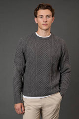 Mid Grey Chunky Cable Crew Neck Jumper