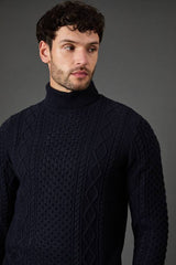 Navy Chunky Cable Roll Neck Jumper