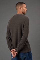 Khaki Waffle Crew Neck Knitted Jumper