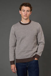 Dark Brown Super Soft Knitted Geo Crew Neck Jumper
