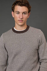 Dark Brown Super Soft Knitted Geo Crew Neck Jumper