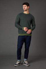 Dark Green Semi Plain Crew Neck Jumper