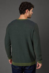 Dark Green Semi Plain Crew Neck Jumper