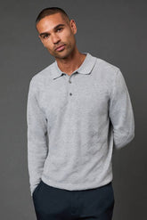 Light Grey Textured Long Sleeve Knitted Polo