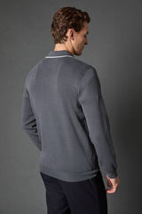 Charcoal Resort Collar Knitted Long Sleeve Polo Shirt