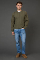 Khaki Cable Crew Neck Jumper