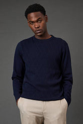 Navy Diamond Jacquard Crew Neck Jumper