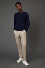 Navy Diamond Jacquard Crew Neck Jumper