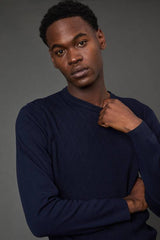 Navy Diamond Jacquard Crew Neck Jumper