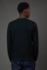 Dark Green Jacquard Crew Neck Jumper