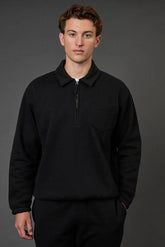 Black Half Zip Neck Jersey Jumper
