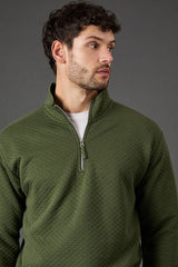 Khaki Quilted Half Zip Jumper