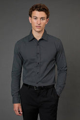 Navy Geometric Print Slim Fit Long Sleeve Shirt