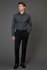 Navy Geometric Print Slim Fit Long Sleeve Shirt
