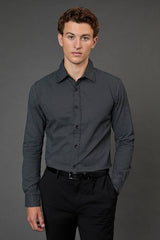 Navy Geometric Print Slim Fit Long Sleeve Shirt