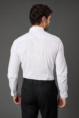 White Ruffle Front Slim Fit Long Sleeve Shirt