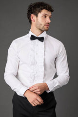 White Ruffle Front Slim Fit Long Sleeve Shirt