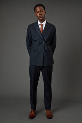 Navy Herringbone Tailored Fit Suit Trousers
