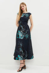 Premium Placement Jacquard Midaxi Dress