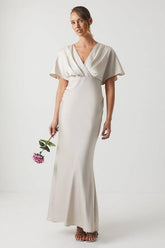 Batwing Sleeve Satin Fishtail Bridesmaid Dress