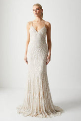 Premium Placement Beadwork Strappy Fishtail Wedding Dress