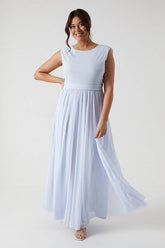 Plus Size Cowl Back Stretch Mesh Bridesmaid Maxi Dress