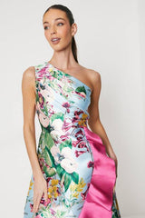 One Shoulder Seam Detail Ruffle Midi Dress