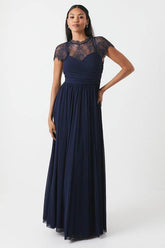 Lace Top Wrap Waist Chiffon Bridesmaid Dress