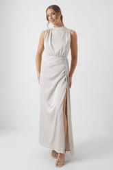 Cowl Neck Sash Satin Bridesmaid Dress