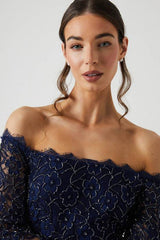 Embellished Lace Bardot Midi Bridesmaid Dress