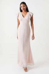 Shimmer Chiffon Angel Sleeve Bridesmaid Maxi Dress