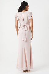 Shimmer Chiffon Angel Sleeve Bridesmaid Maxi Dress