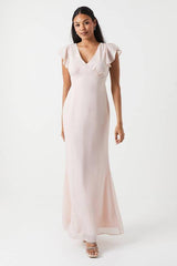 Shimmer Chiffon Angel Sleeve Bridesmaid Maxi Dress