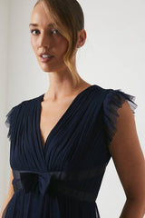 Bow Detail Mesh Midi Bridesmaid Dress